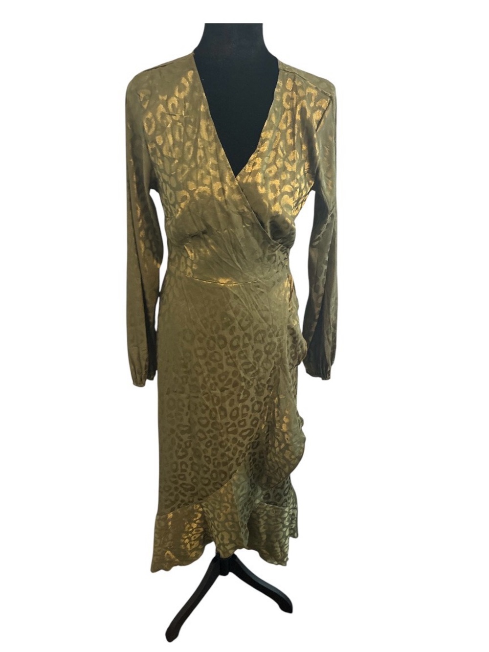 Gold Wrap Leopard-Print Midi Dress